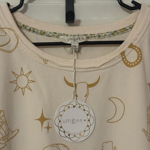 Umgee Western Pullover Raw Hem Terry Sweatshirt Tunic Dress TX Cowgirl Print 2xl - Picture 3 of 12